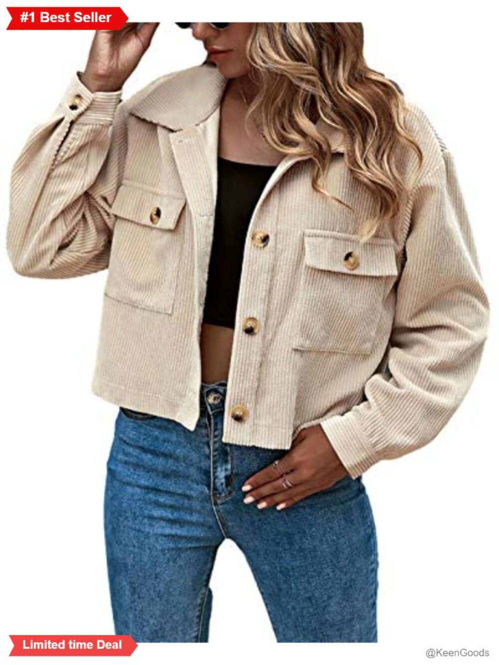 Cropped Corduroy Shacket Button Down Cotton Polyester Relaxed Jacket